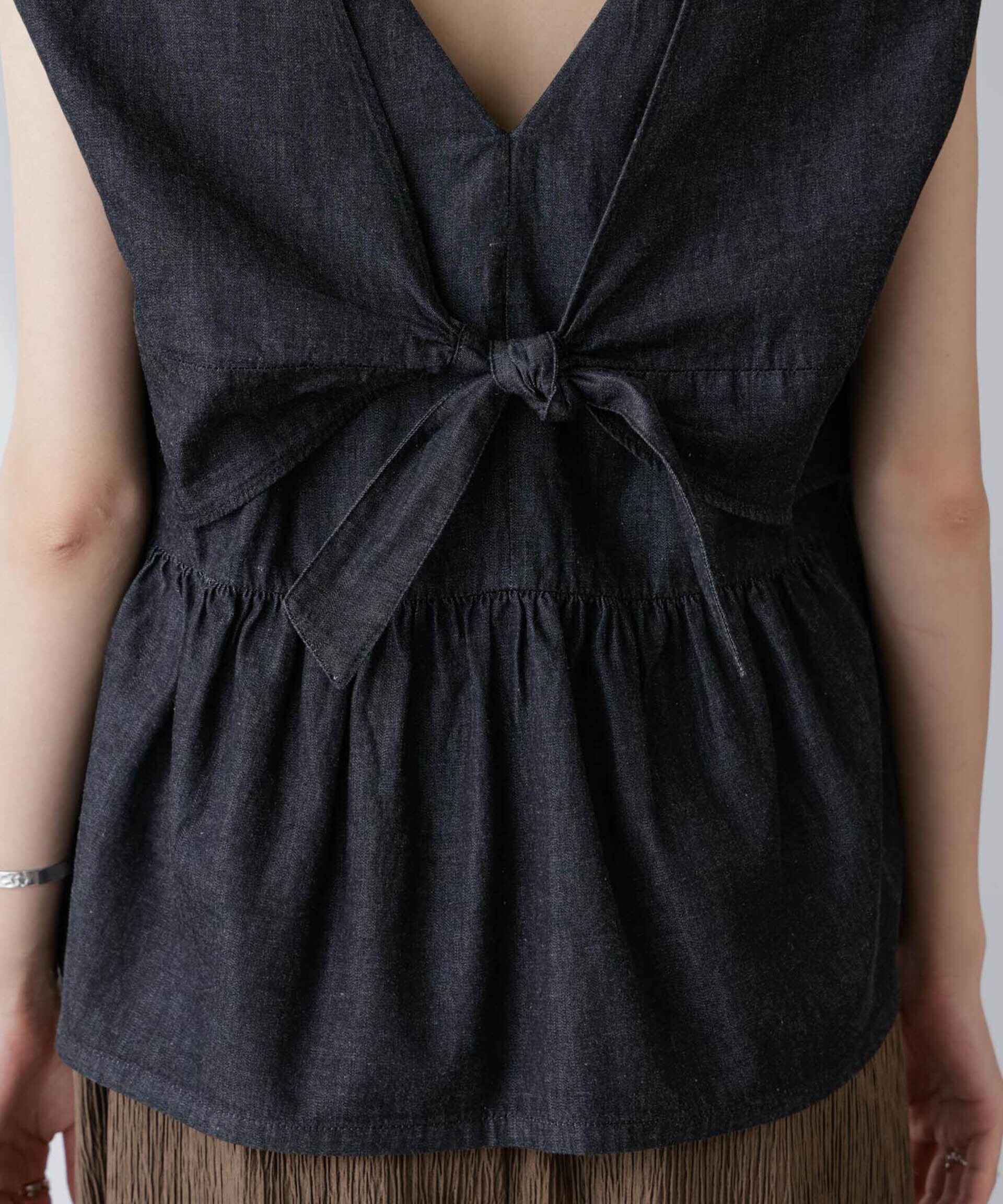 nano･universe「バックリボンノースリーブデニムブラウス(セットアップ可)」|シャツ・ブラウス|