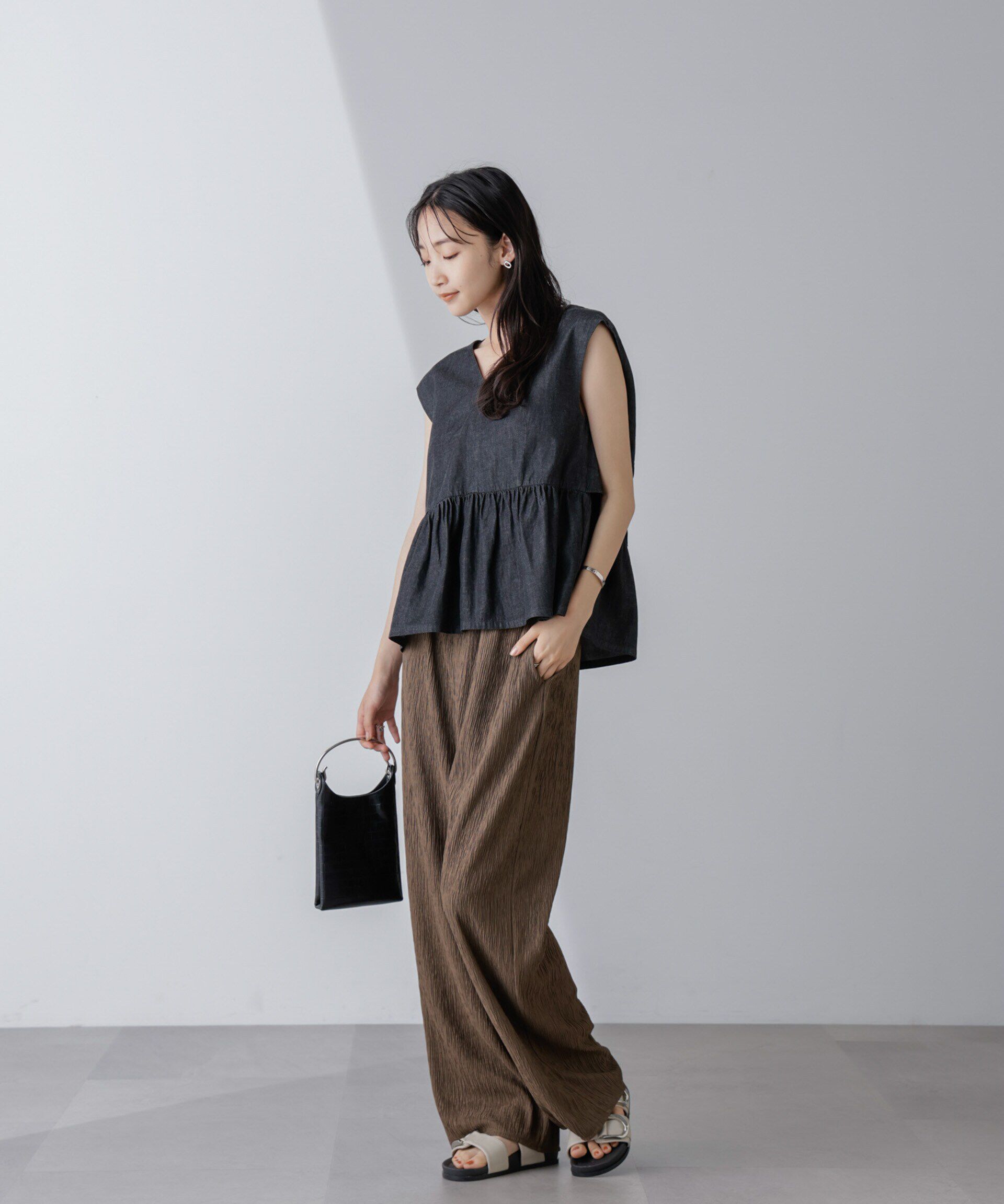 nano･universe「バックリボンノースリーブデニムブラウス(セットアップ可)」|シャツ・ブラウス|