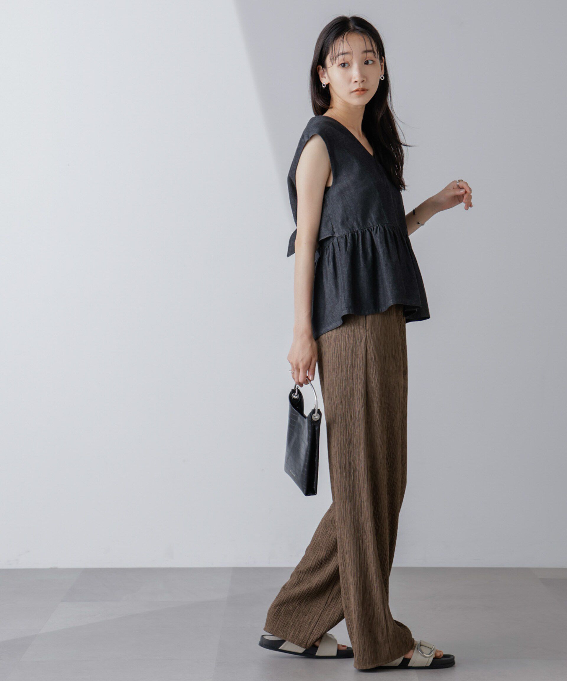 nano･universe「バックリボンノースリーブデニムブラウス(セットアップ可)」|シャツ・ブラウス|