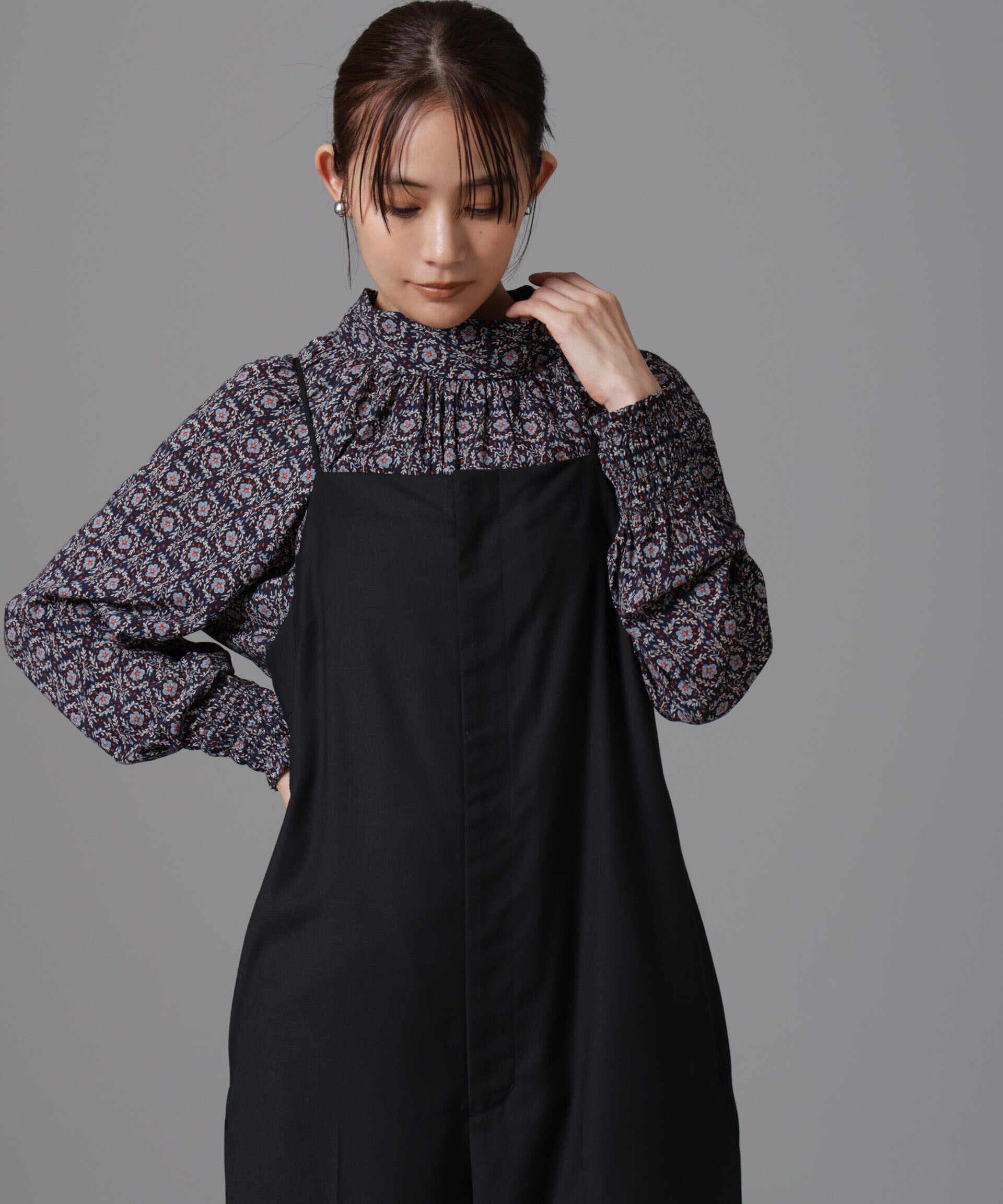 nano･universe「サークルフラワープリントギャザーブラウス」|シャツ・ブラウス|ブルー