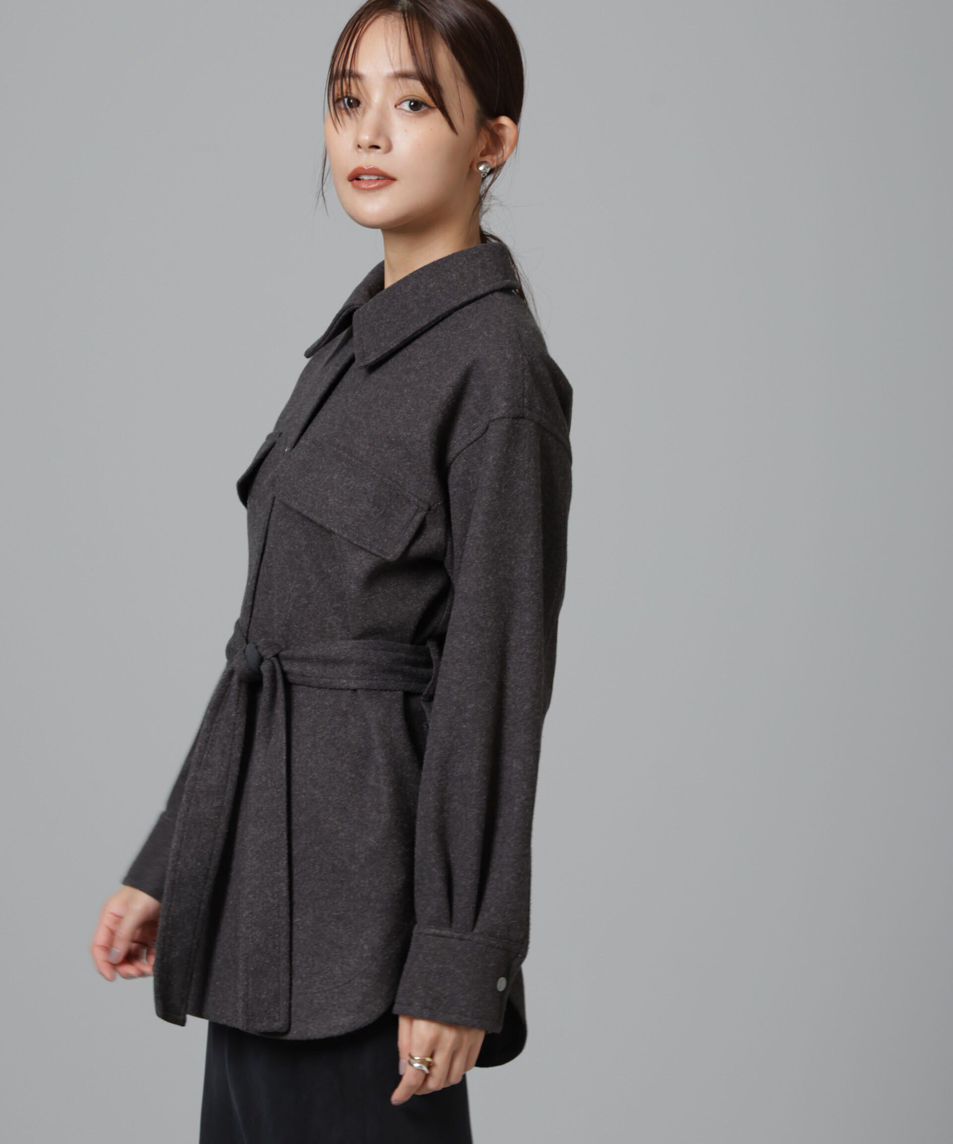 nano･universe「ニードルジャージーベルテッドシャツジャケット」|シャツ・ブラウス|