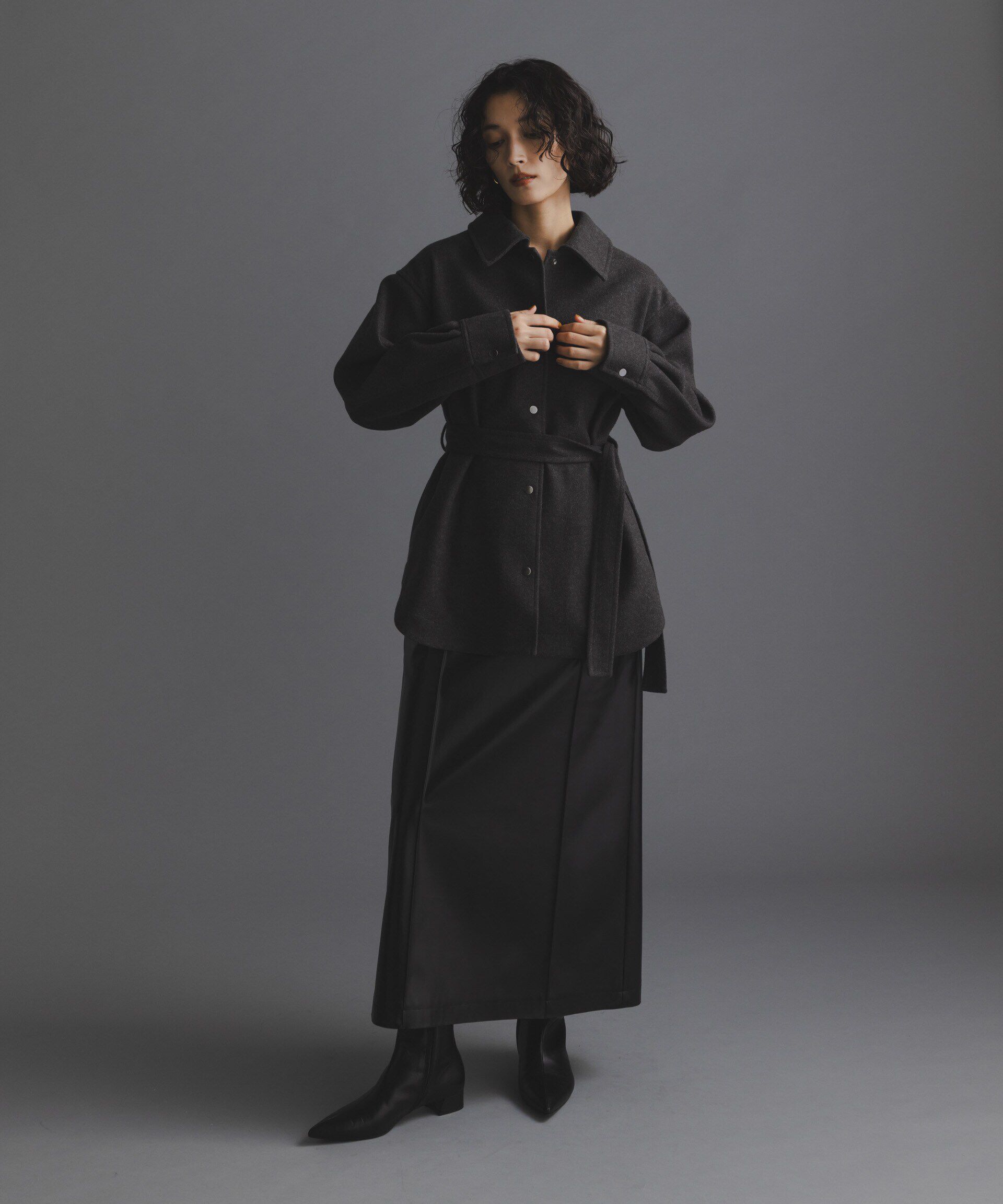 nano･universe「ニードルジャージーベルテッドシャツジャケット」|シャツ・ブラウス|