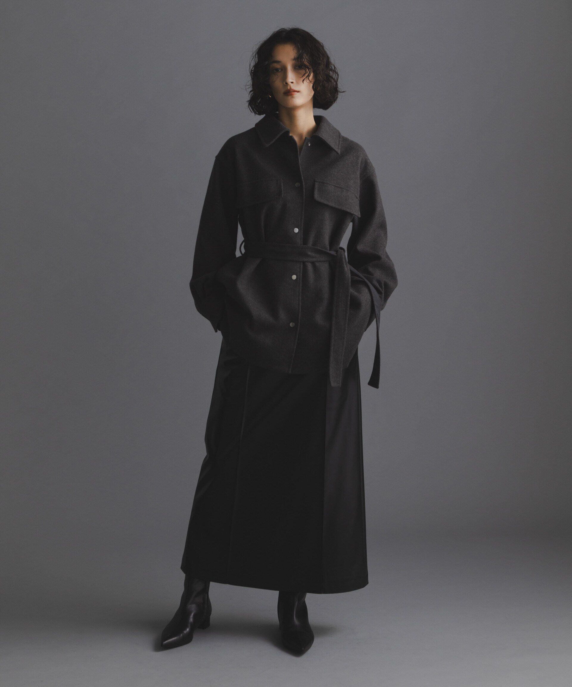 nano･universe「ニードルジャージーベルテッドシャツジャケット」|シャツ・ブラウス|