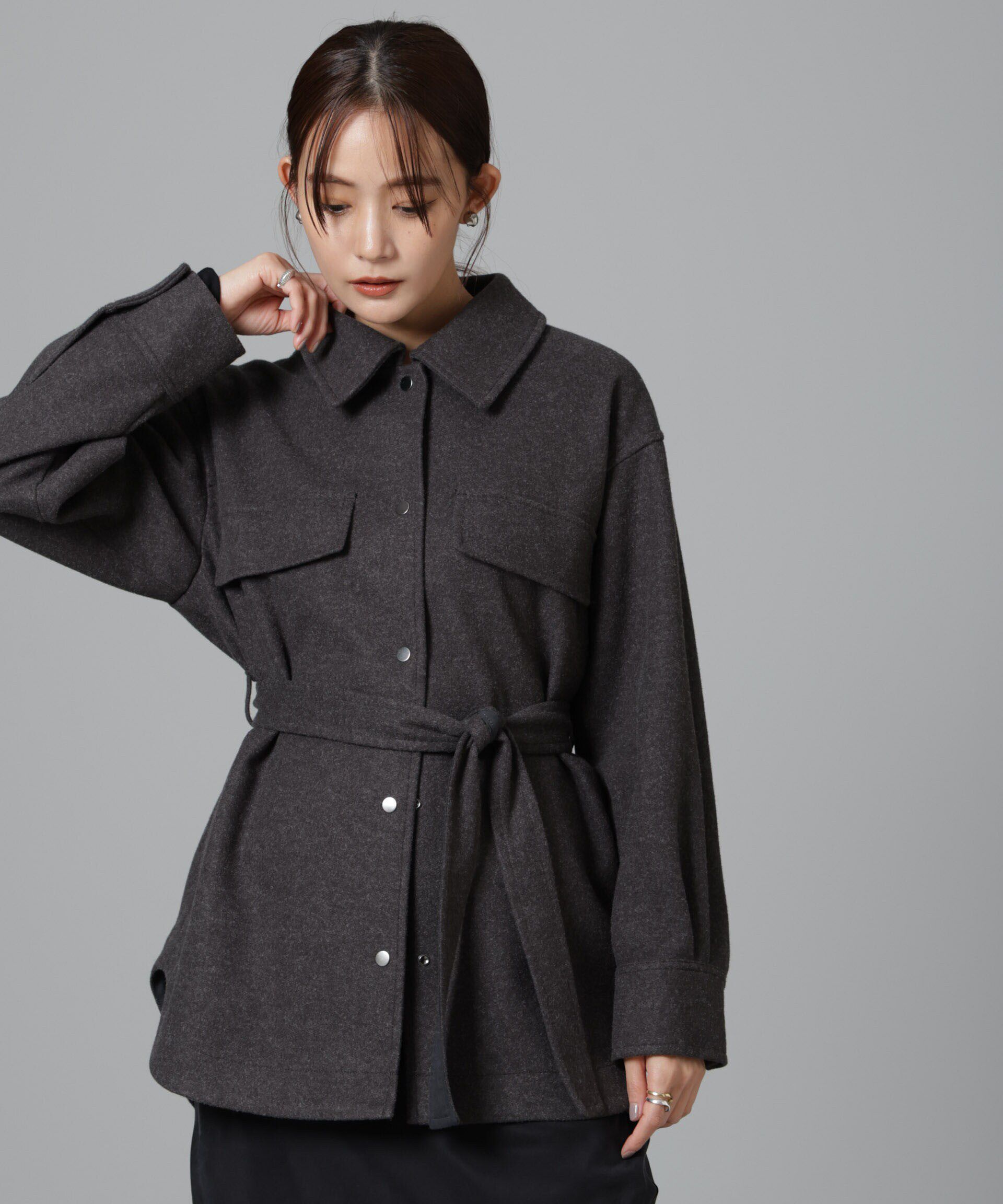 nano･universe「ニードルジャージーベルテッドシャツジャケット」|シャツ・ブラウス|