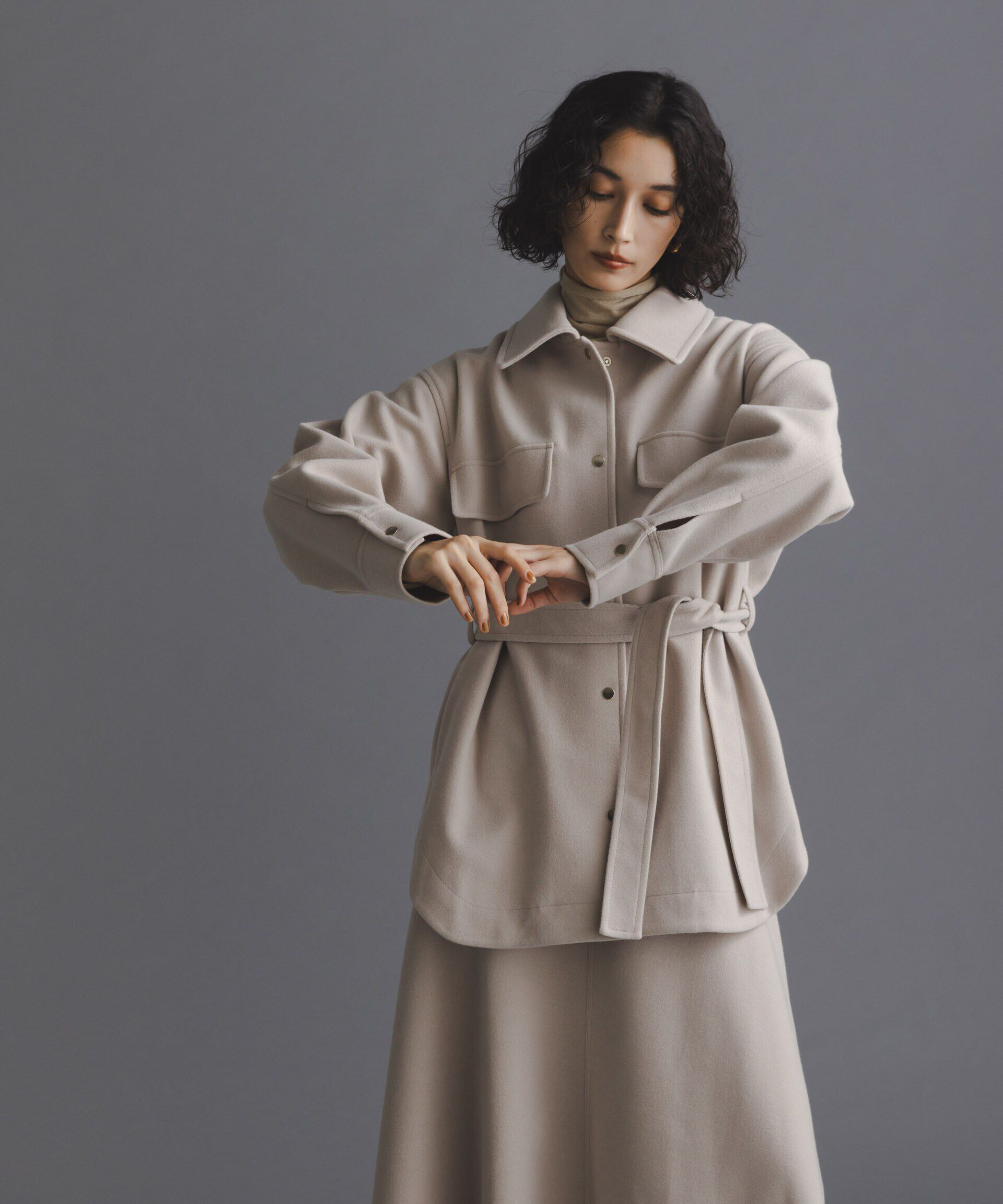 nano･universe「ニードルジャージーベルテッドシャツジャケット」|シャツ・ブラウス|ライトベージ 1