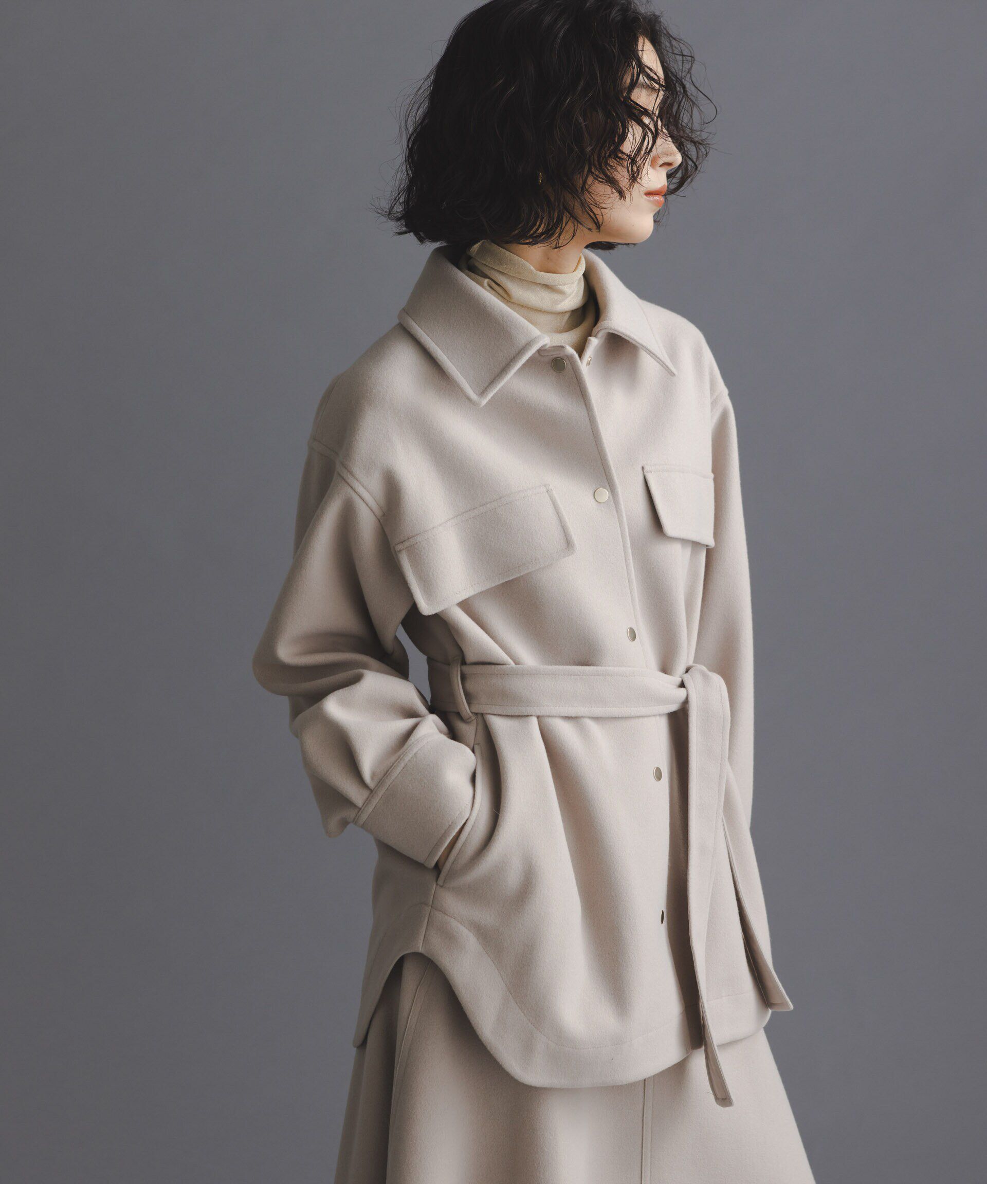 nano･universe「ニードルジャージーベルテッドシャツジャケット」|シャツ・ブラウス|