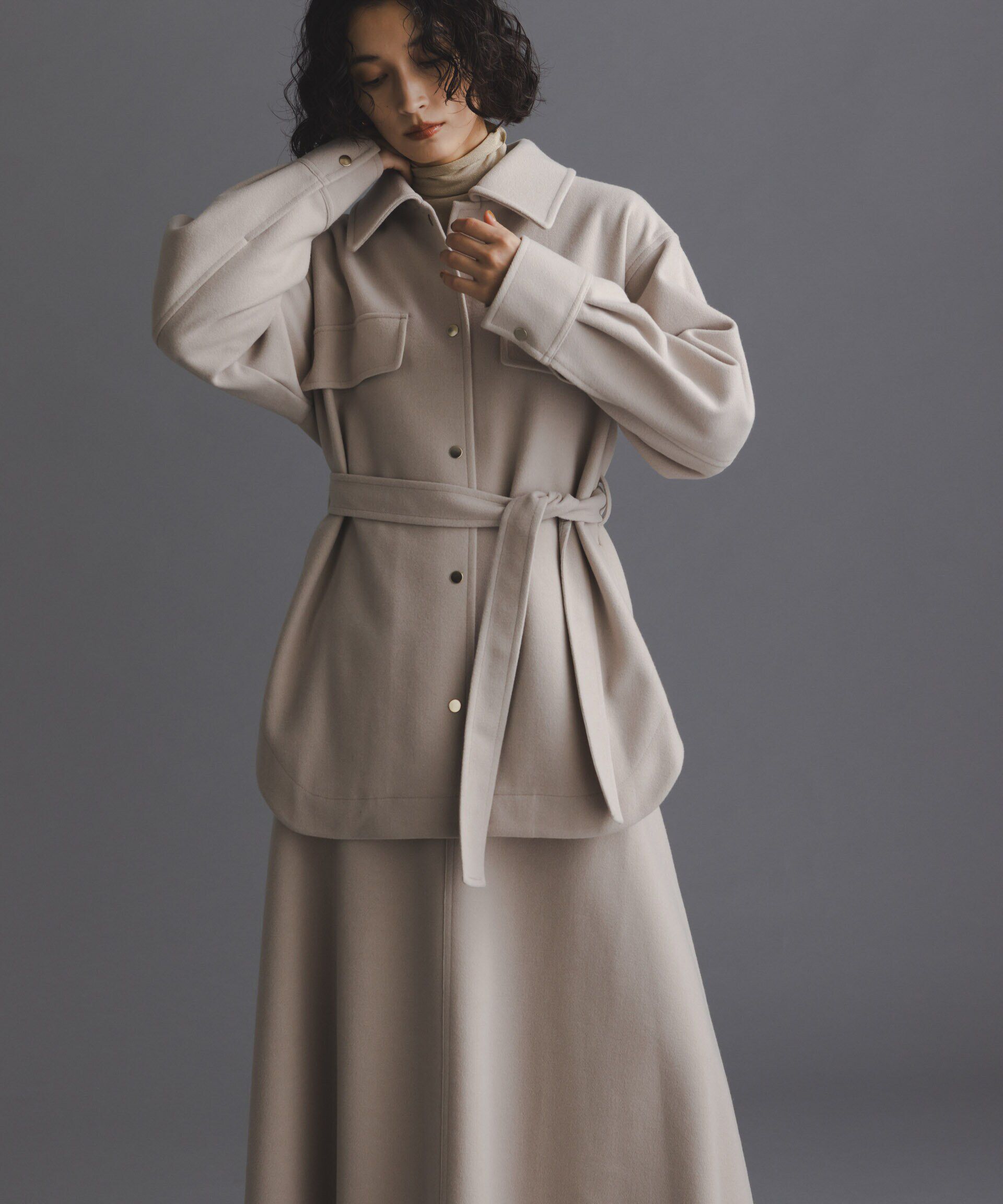 nano･universe「ニードルジャージーベルテッドシャツジャケット」|シャツ・ブラウス|