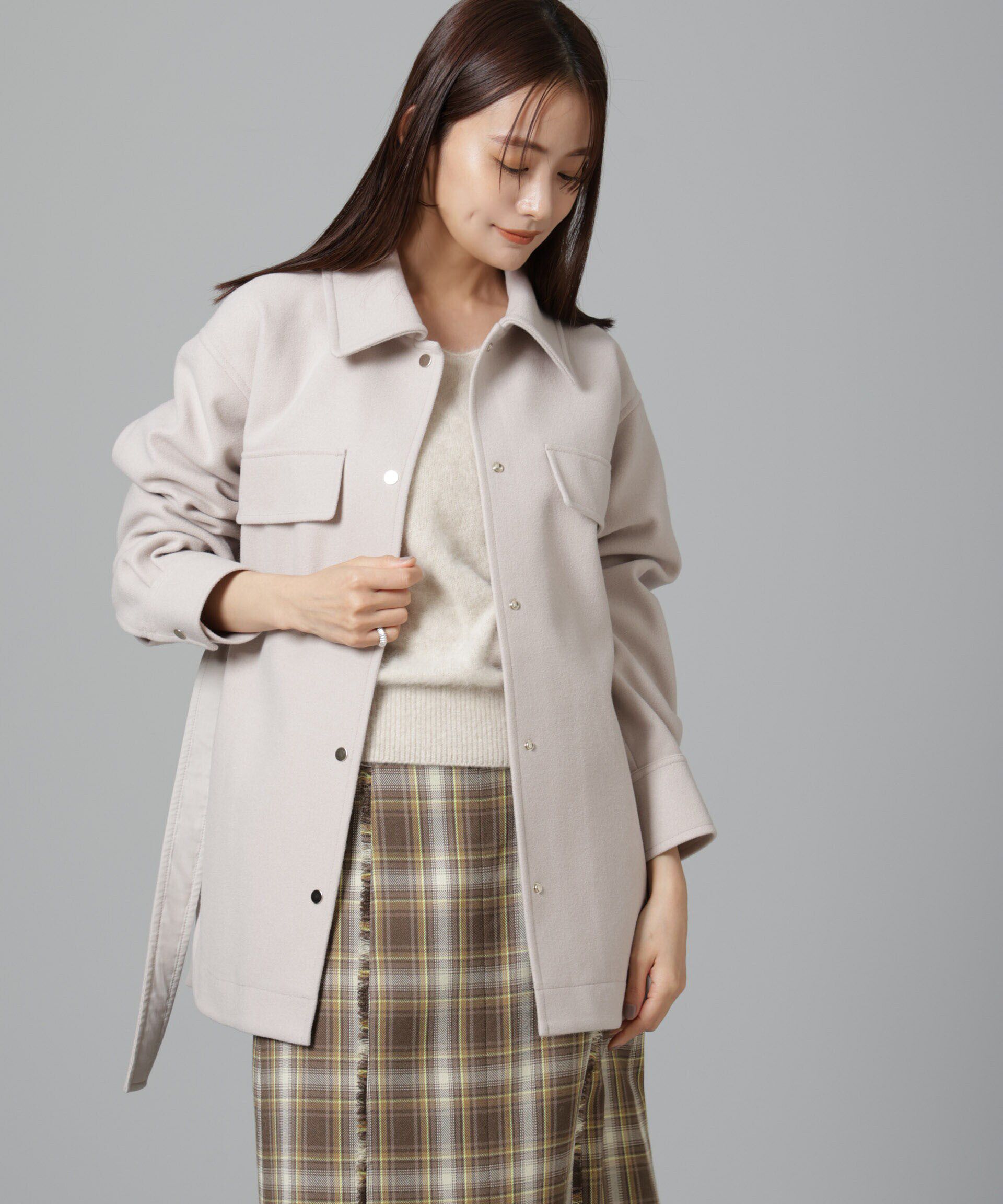 nano･universe「ニードルジャージーベルテッドシャツジャケット」|シャツ・ブラウス|