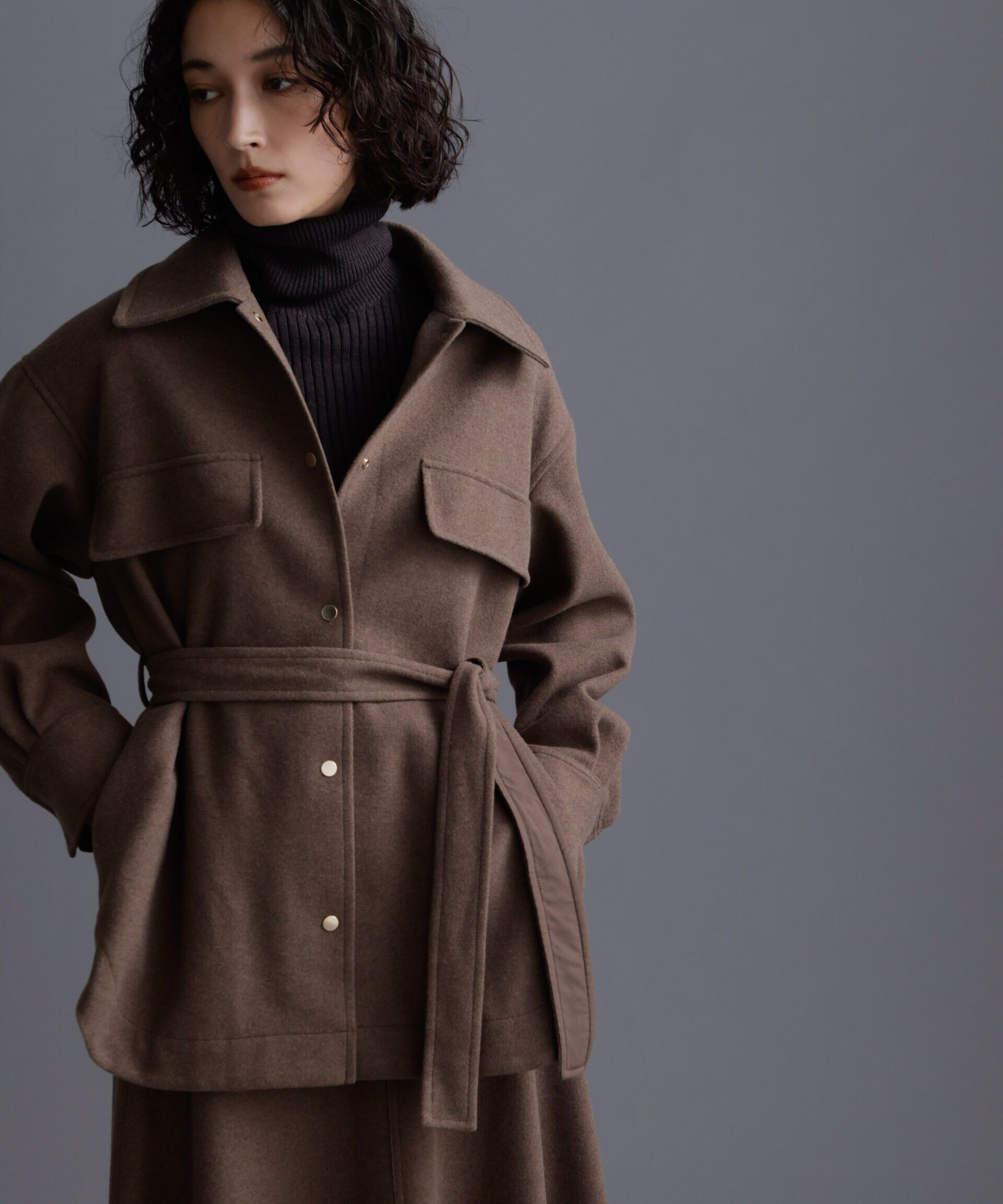 nano･universe「ニードルジャージーベルテッドシャツジャケット」|シャツ・ブラウス|モカ3