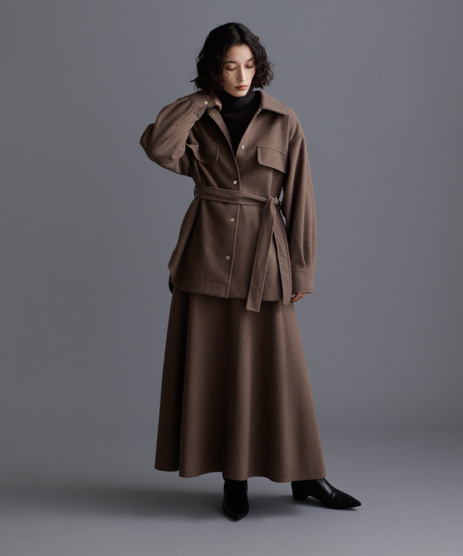 nano･universe「ニードルジャージーベルテッドシャツジャケット」|シャツ・ブラウス|