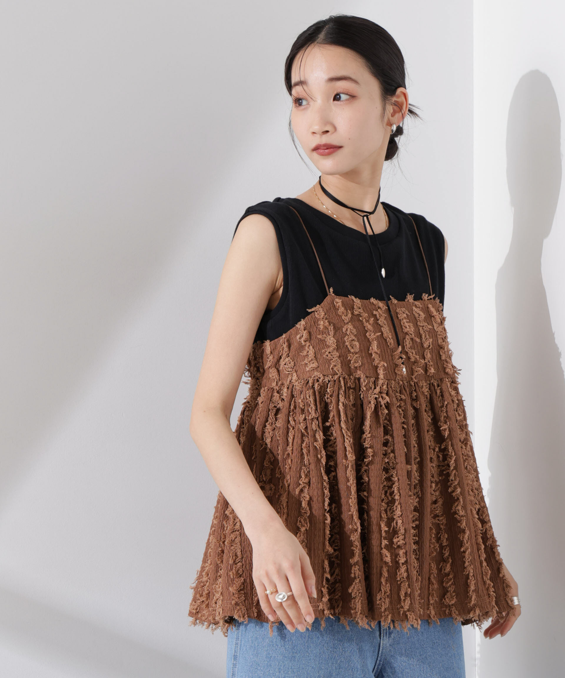 nano･universe「フリンジキャミソールビスチェ」|シャツ・ブラウス|ブラウン