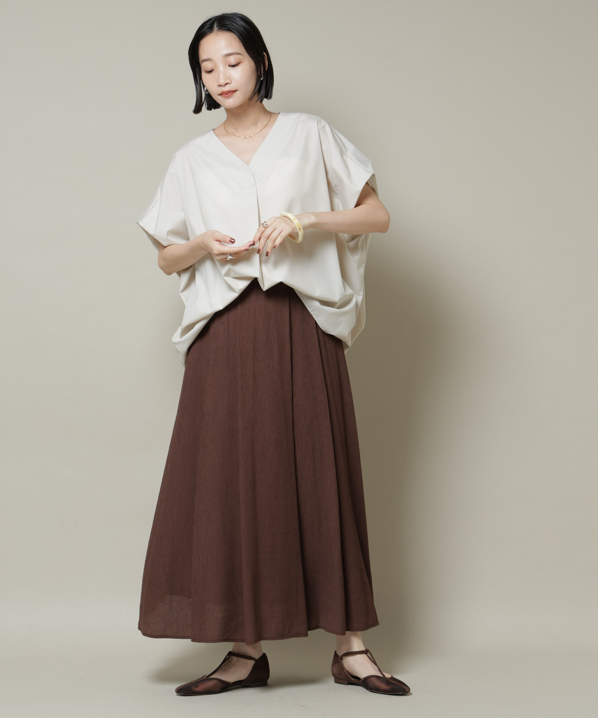 nano･universe「楊柳タックフレアスカート」|スカート|