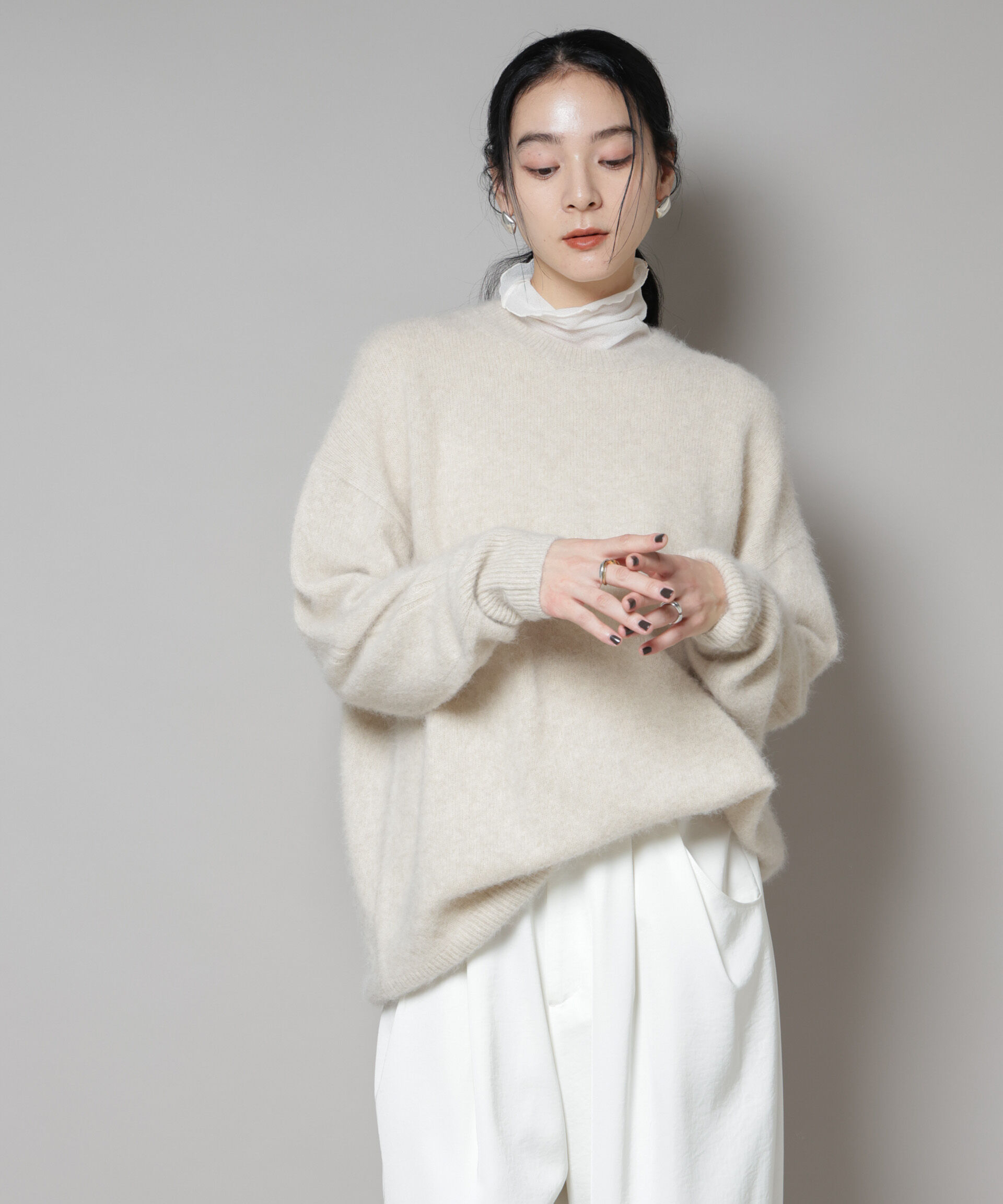 nano･universe「ウォッシャブルフォックスクルーワイドニットプルオーバー」|ニット・セーター|