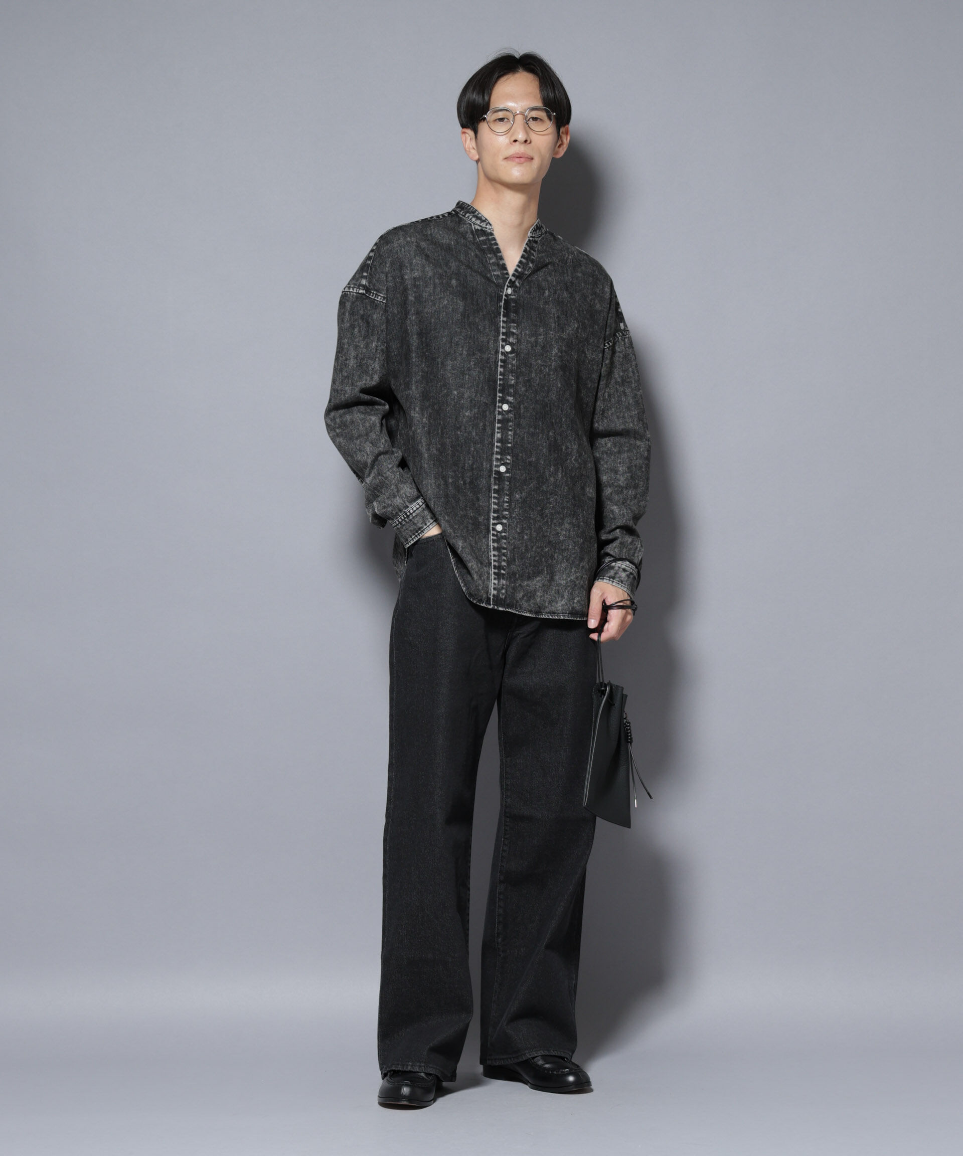 nano･universe「「大人のワイドシャツ」バンドカラーデニム 長袖」|シャツ・ブラウス|