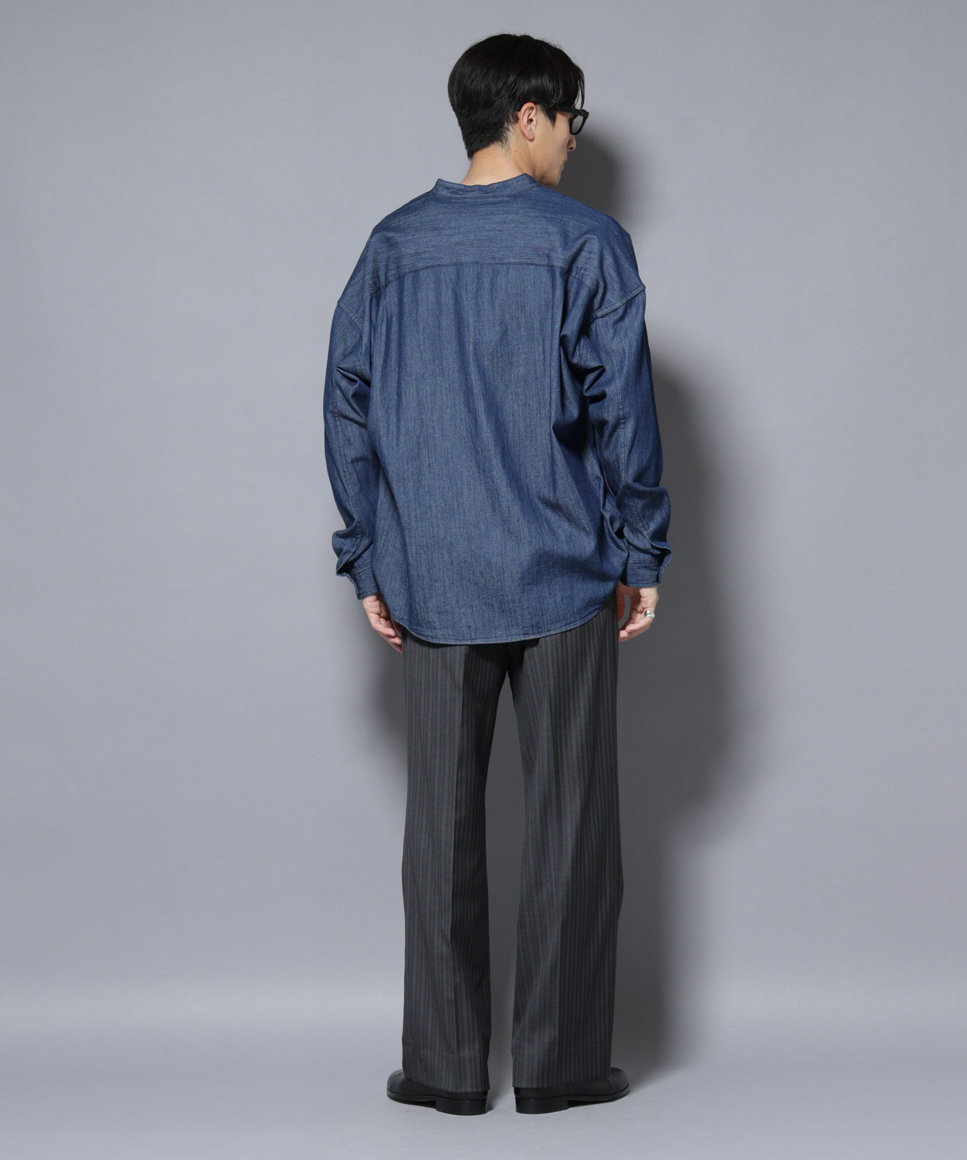 nano･universe「「大人のワイドシャツ」バンドカラーデニム 長袖」|シャツ・ブラウス|