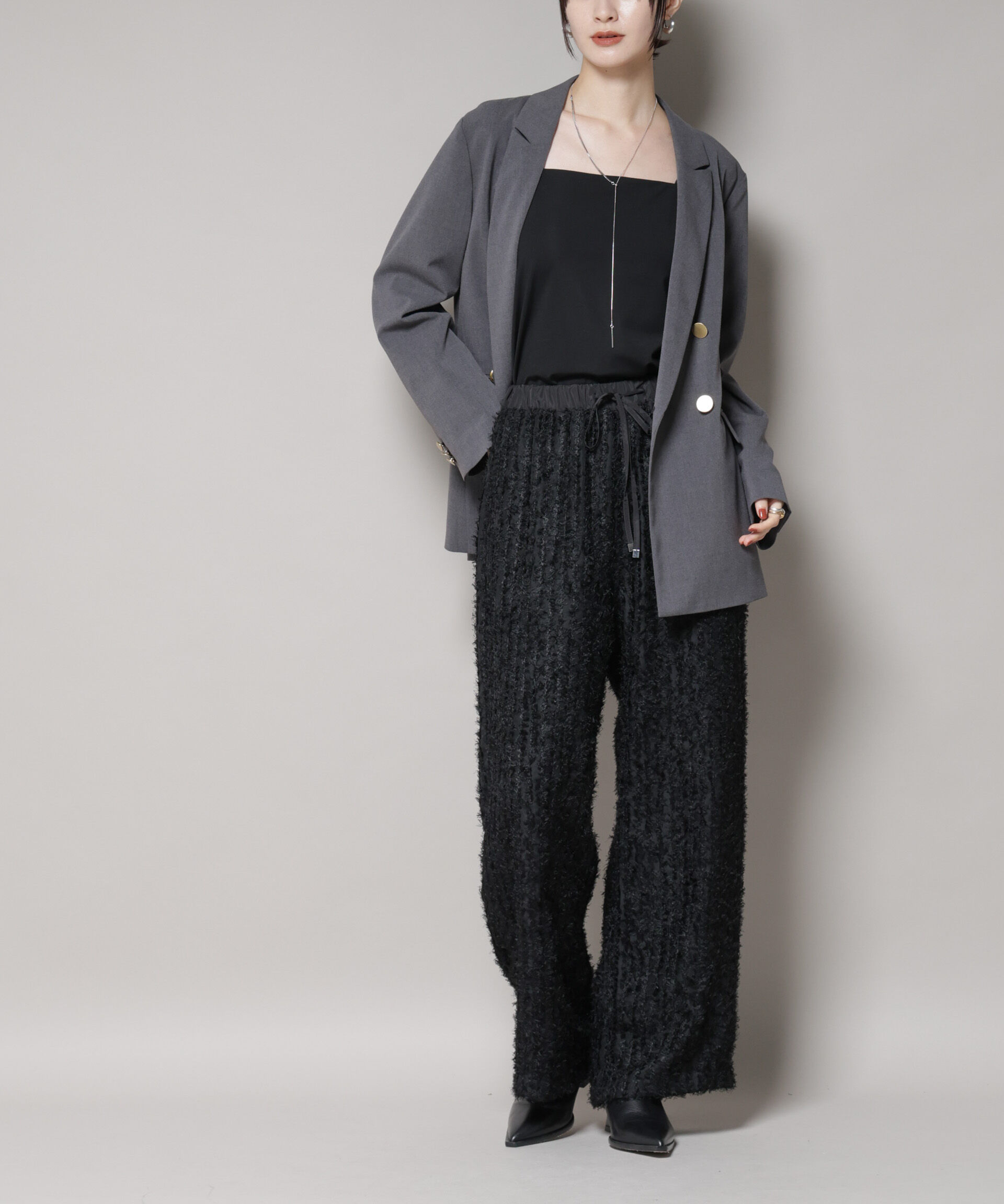 nano･universe「フリンジジャガードパンツ」|チノ|ブラック