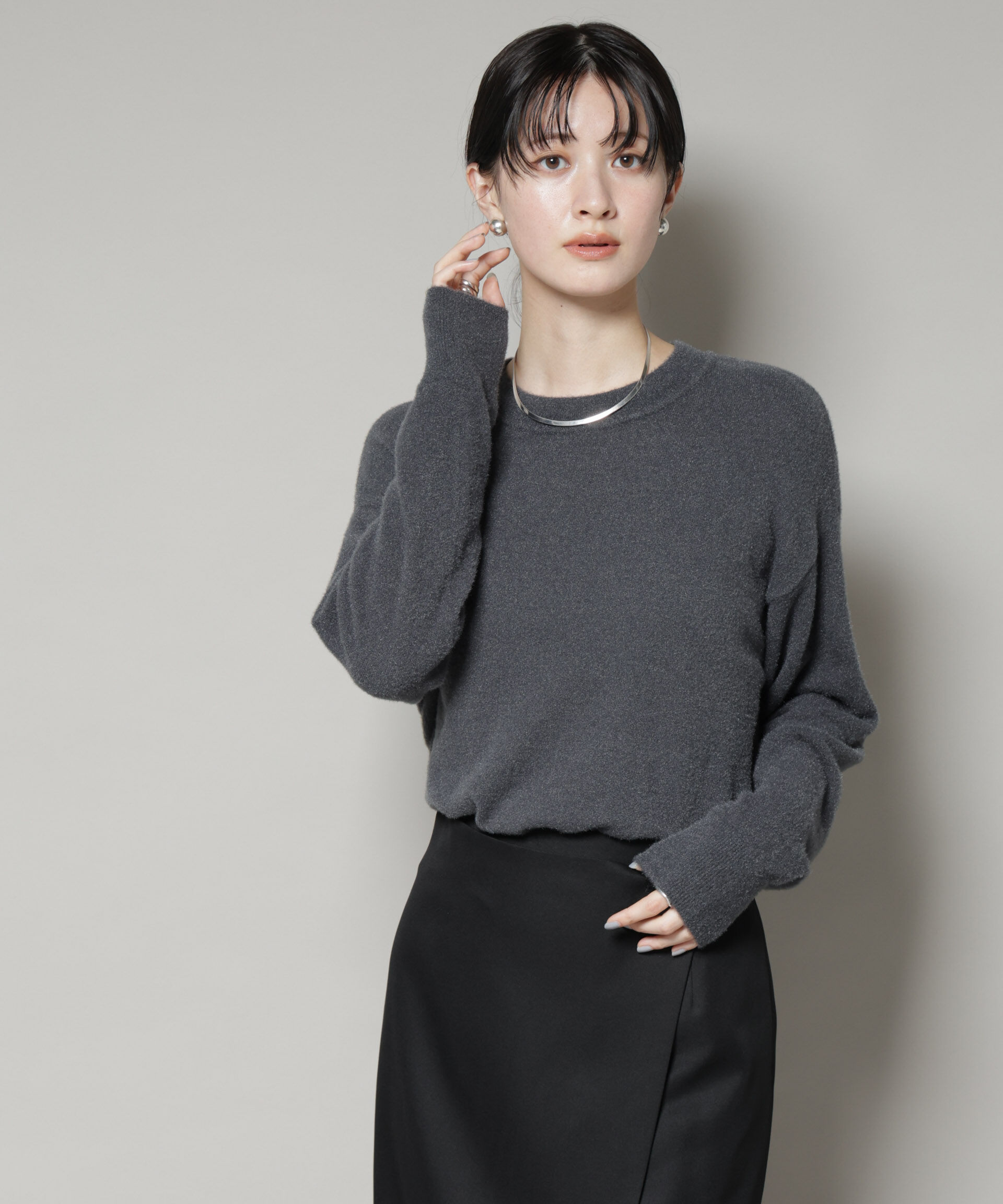 nano･universe「ミニラメシャギーニットプルオーバー」|ニット・セーター|チャコール3