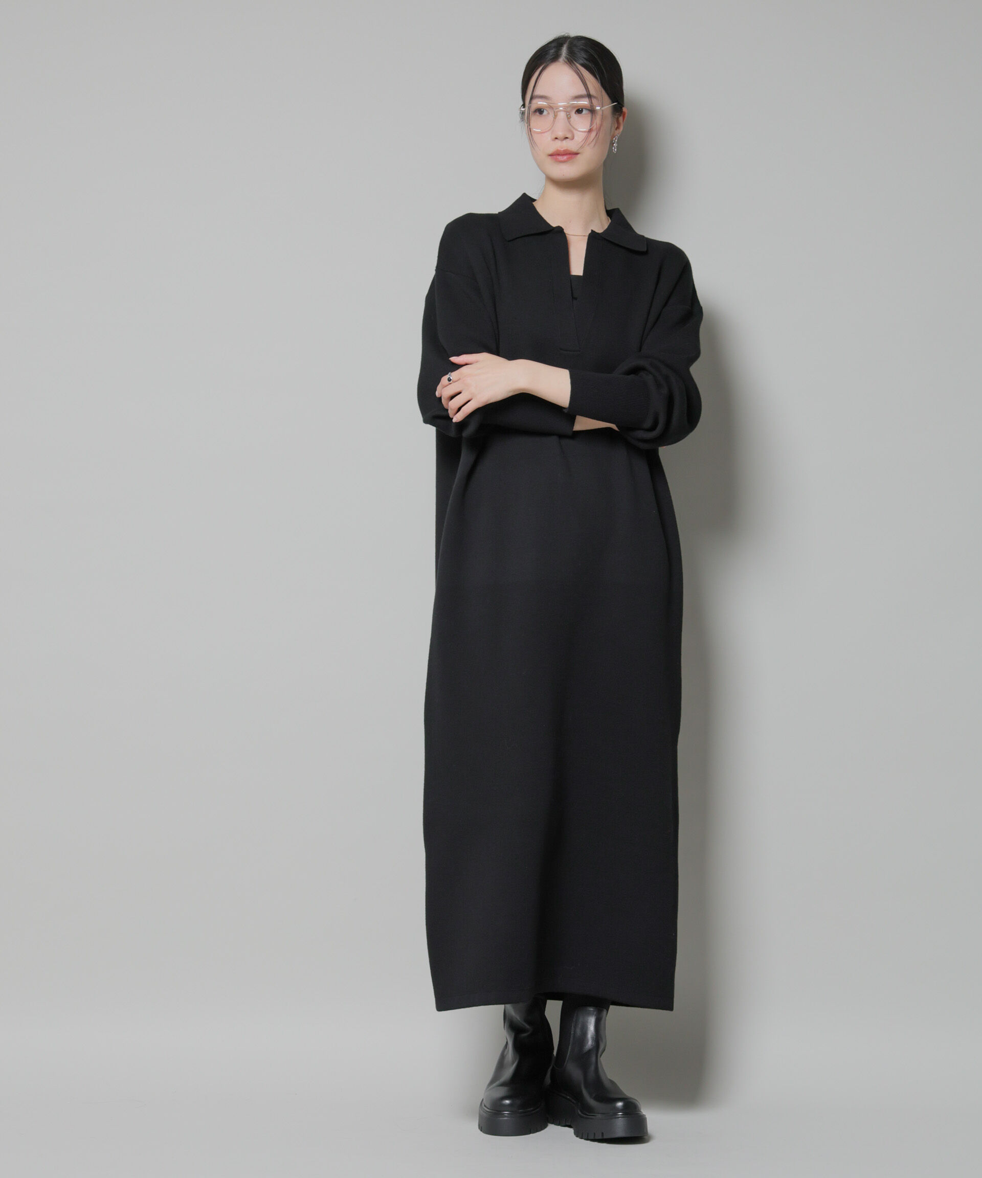 nano･universe「スウェットライク衿付きスキッパーニットワンピース」|ワンピース|