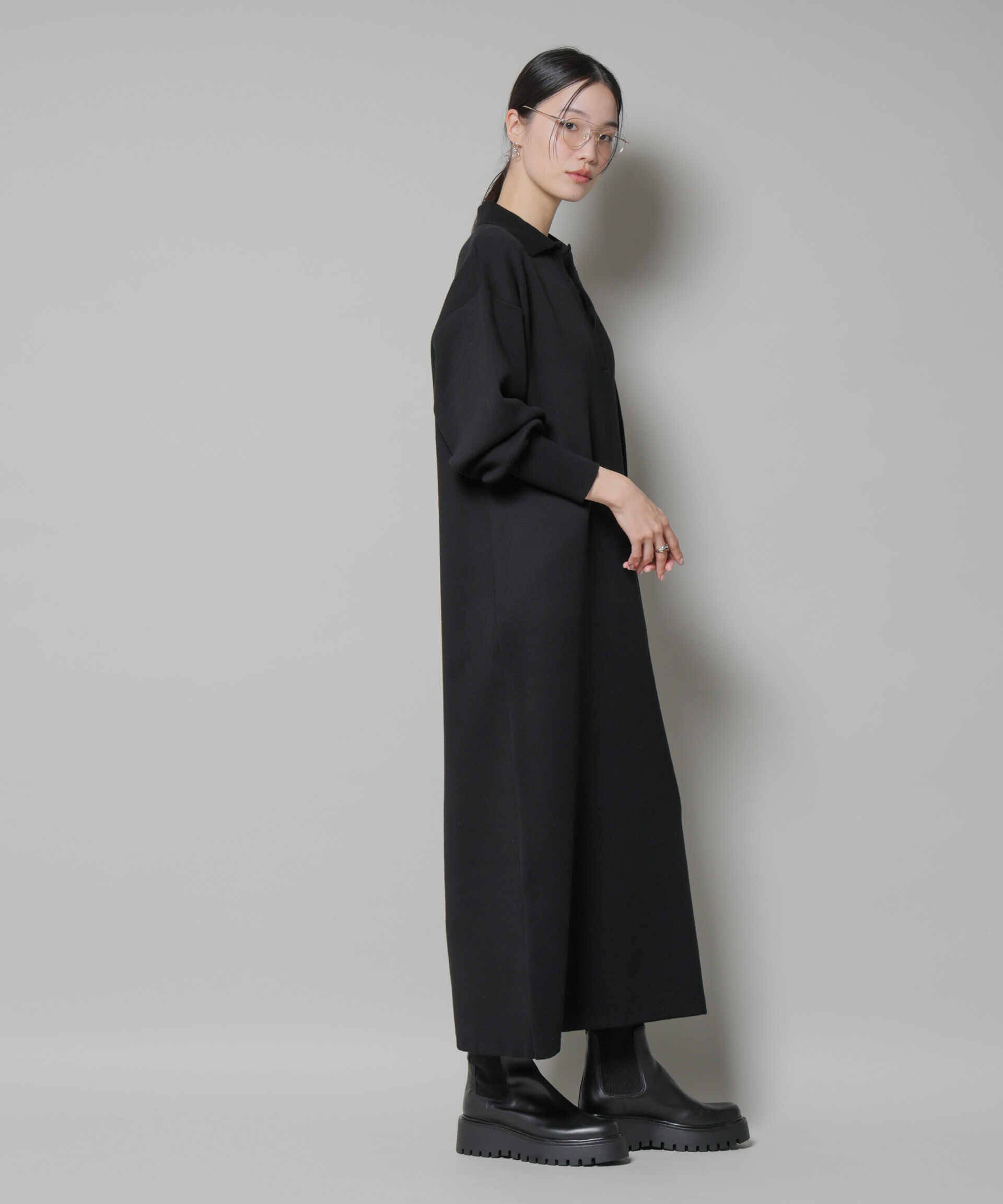 nano･universe「スウェットライク衿付きスキッパーニットワンピース」|ワンピース|