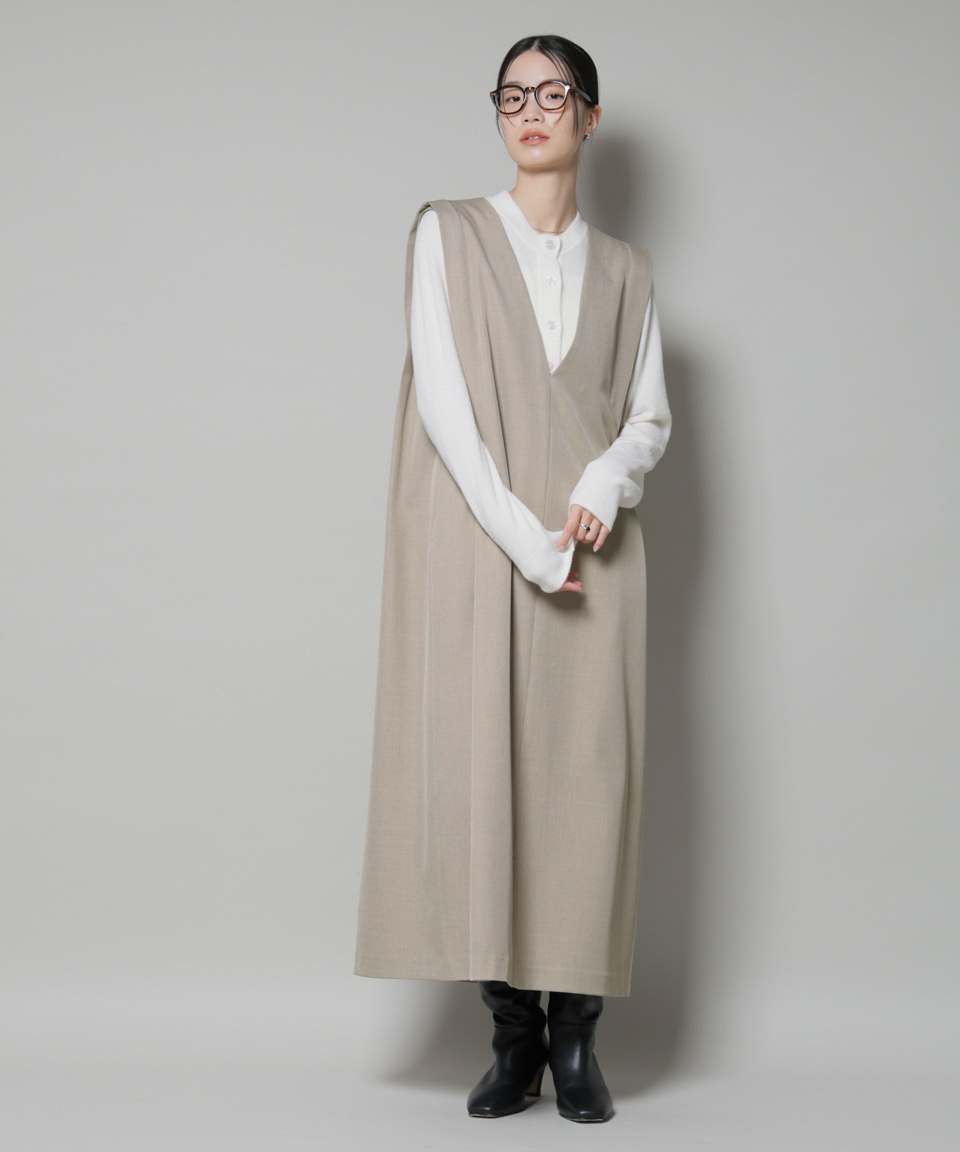 nano･universe「ショルダータックVネックワンピース」|ワンピース|