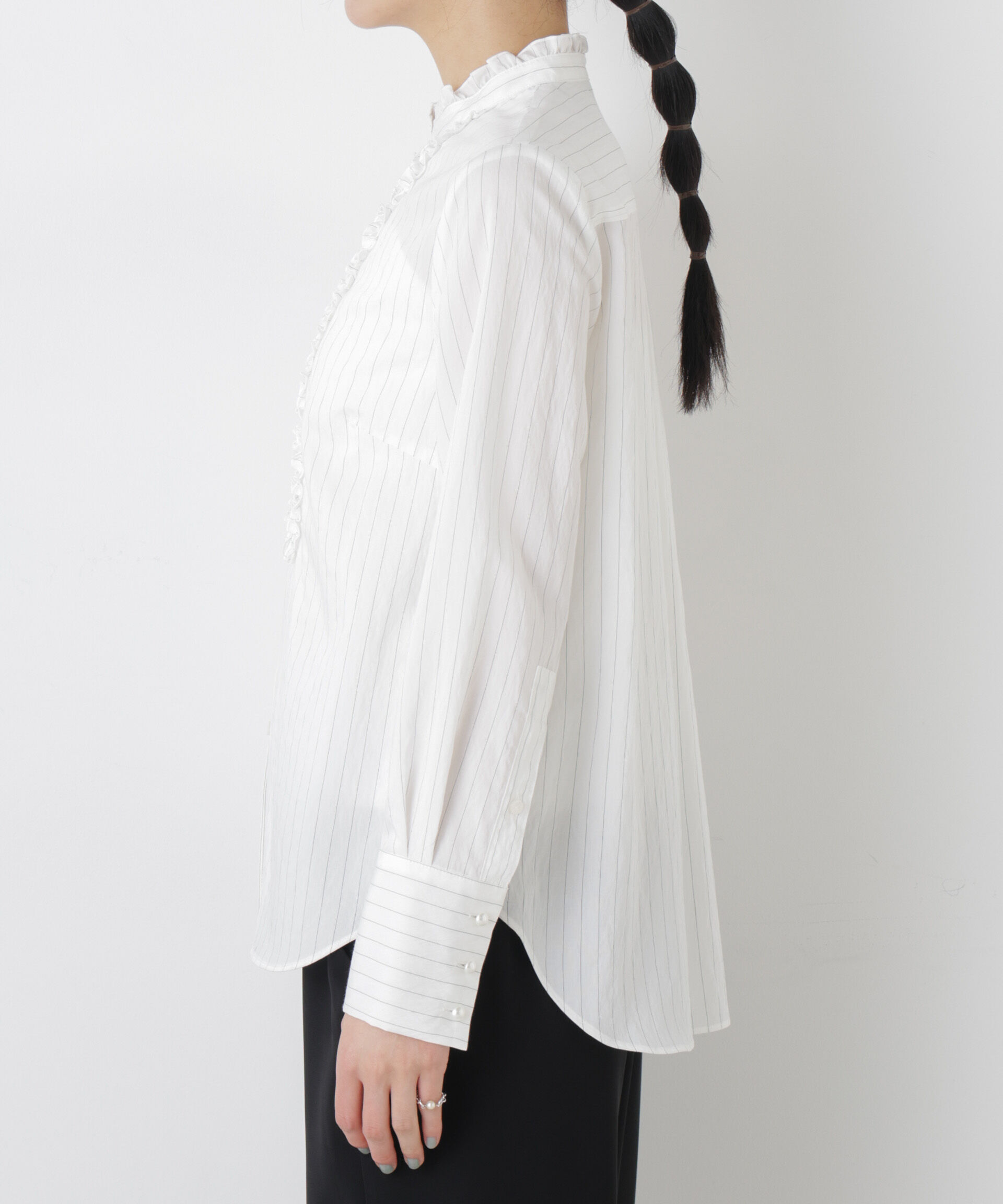 nano･universe「ストライプフリルブラウス」|シャツ・ブラウス|