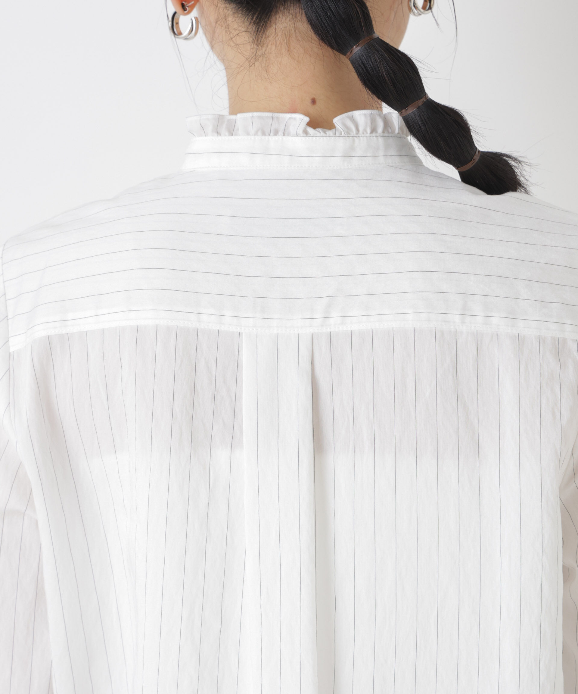 nano･universe「ストライプフリルブラウス」|シャツ・ブラウス|