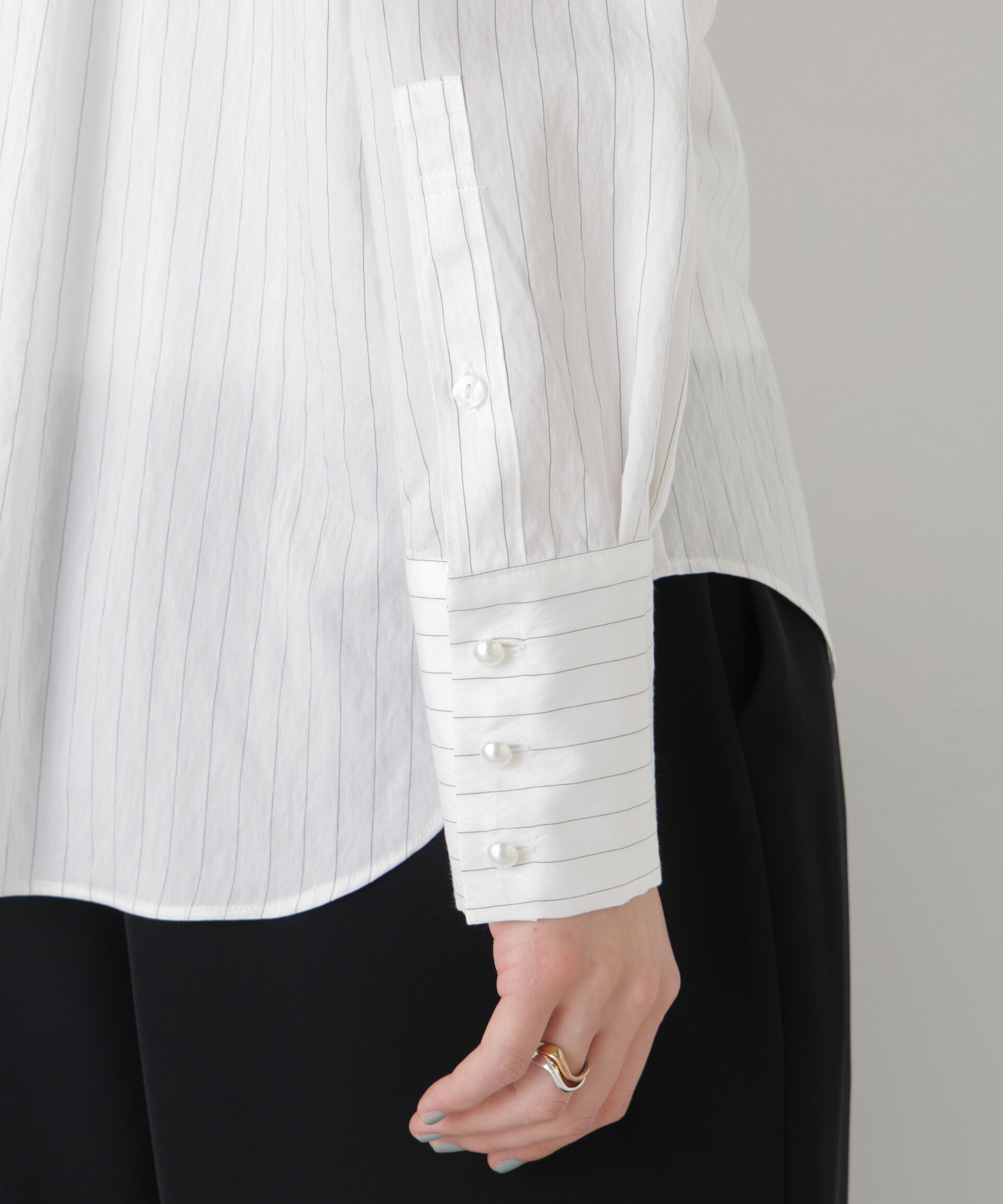 nano･universe「ストライプフリルブラウス」|シャツ・ブラウス|