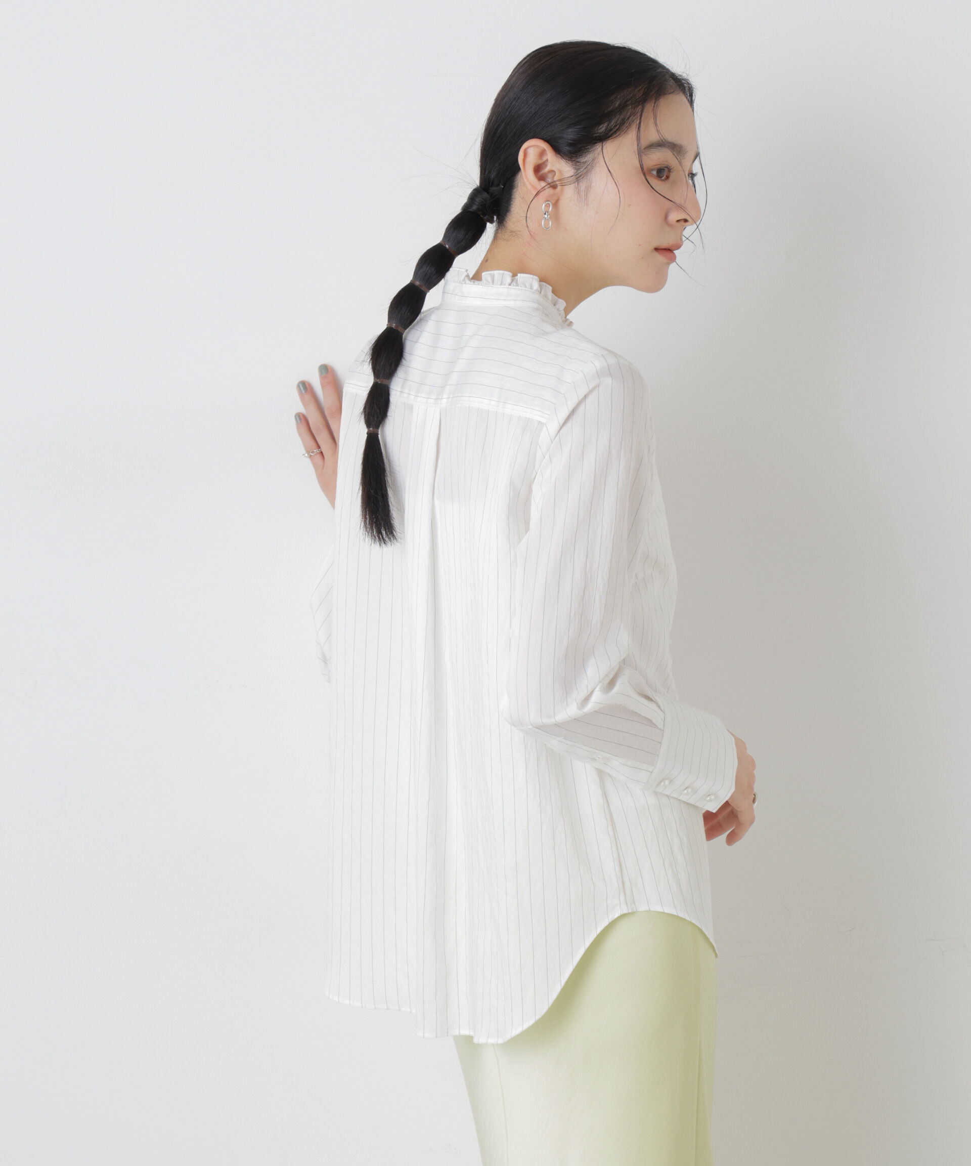 nano･universe「ストライプフリルブラウス」|シャツ・ブラウス|