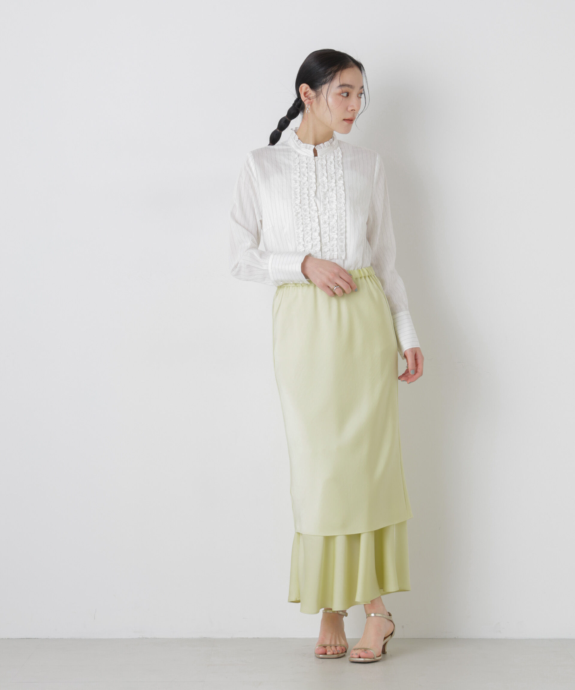 nano･universe「ストライプフリルブラウス」|シャツ・ブラウス|