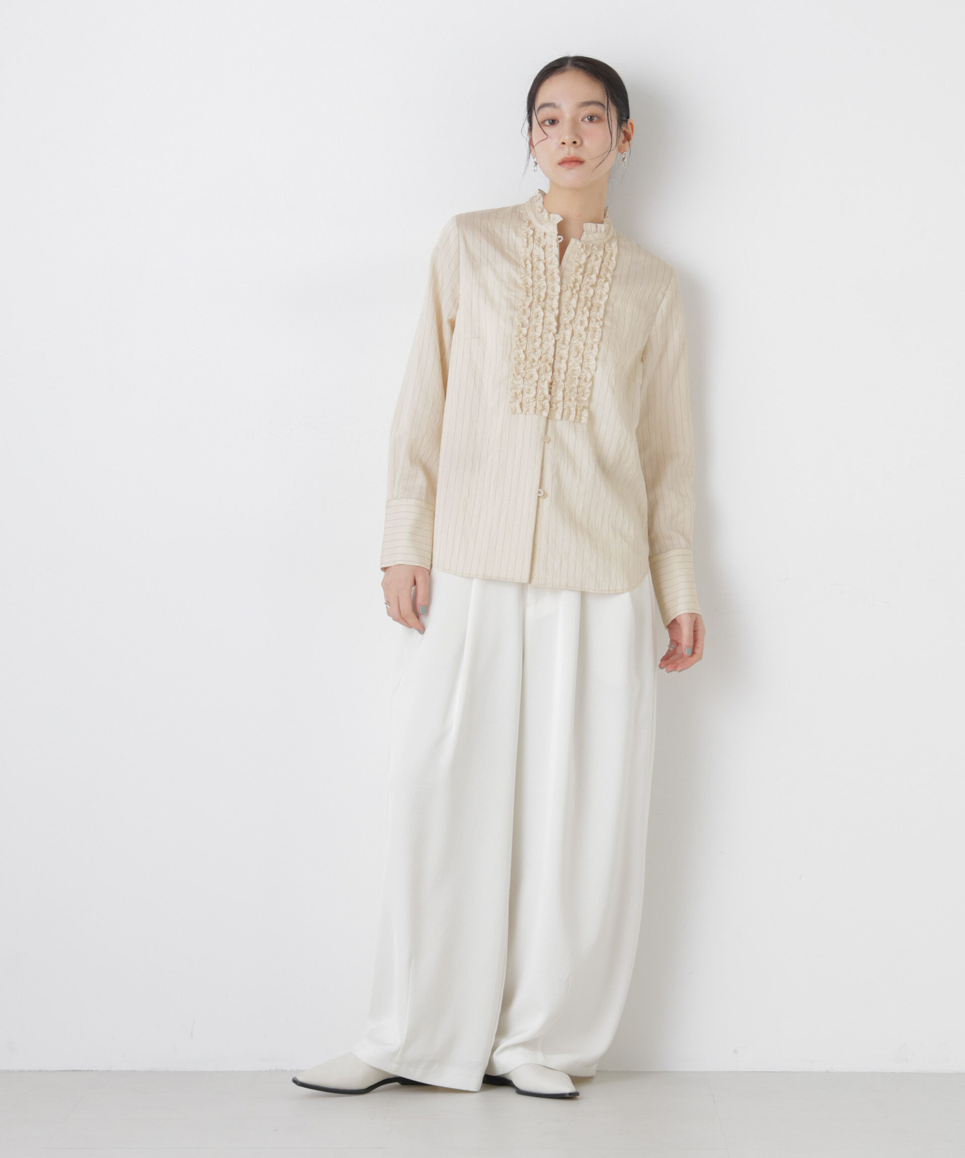 nano･universe「ストライプフリルブラウス」|シャツ・ブラウス|