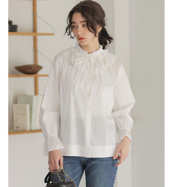 組曲「【2WAY】エアリーシャーティングフリル襟 ブラウス」|シャツ・ブラウス|ホワイト系