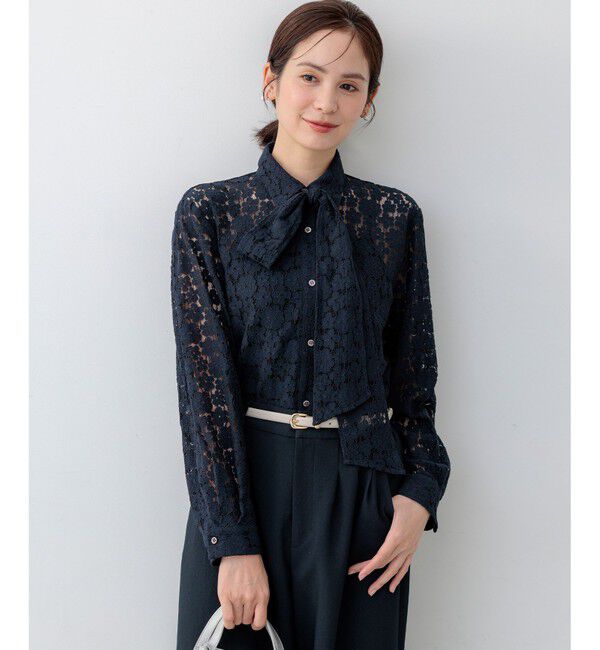 組曲「【WEB限定】フラワーラッセルレースシャツライク ブラウス」|シャツ・ブラウス|ネイビー系