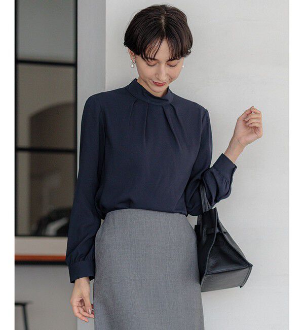 23区「【吸水速乾/UVケア/防シワ性】バックサテンアムンゼン ボウタイ付き 2WAY ブラウス」|シャツ・ブラウス|ネイビー系