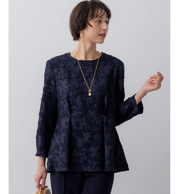 23区「【VERY掲載】ボタニカル カットジャガード ペプラムブラウス」|シャツ・ブラウス|ネイビー系