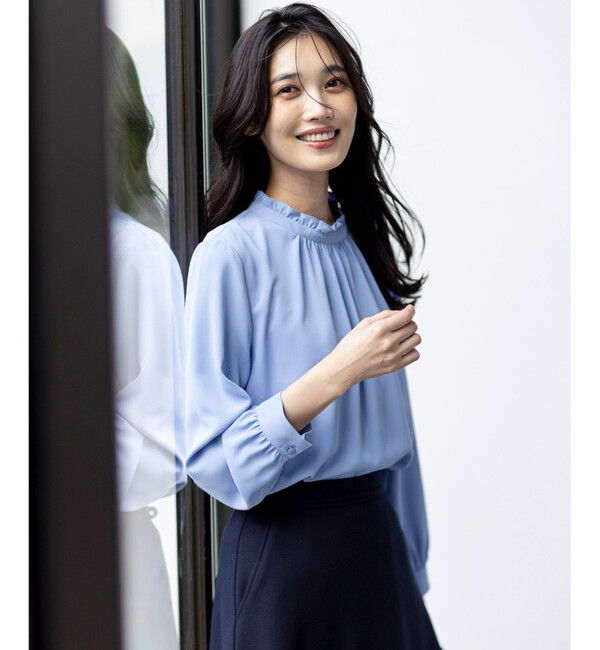ANY SIS「フリルネックスタンド ブラウス」|シャツ・ブラウス|ライトブルー