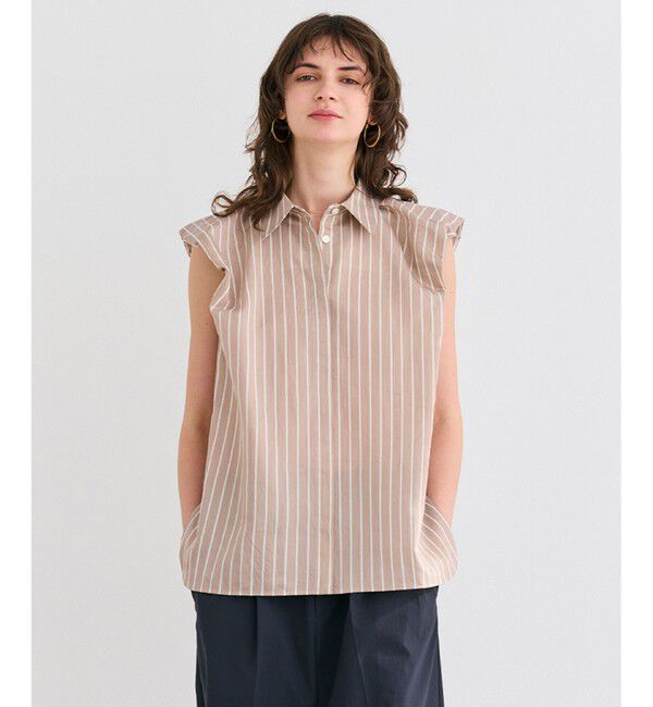 BEIGE,「【洗える】FREESIA / バルーンスリーブストライプブラウス」|シャツ・ブラウス|Camel Stripe
