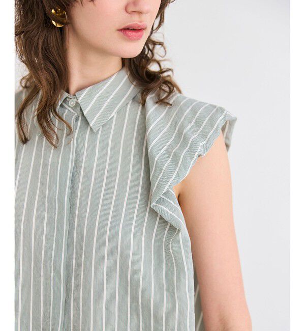 BEIGE,「【洗える】FREESIA / バルーンスリーブストライプブラウス」|シャツ・ブラウス|