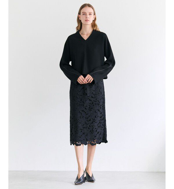 BEIGE,「RUE / ドライタッチVネック配色ステッチブラウス」|シャツ・ブラウス|