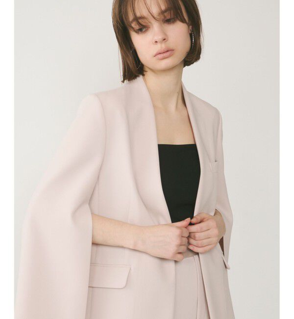  「ダブルクロスノーカラージャケット」|ノーカラージャケット|ベージュ