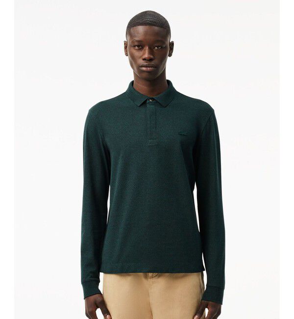 LACOSTE「比翼フロントロングスリーブポロシャツ」|ポロシャツ|ダークグリーン