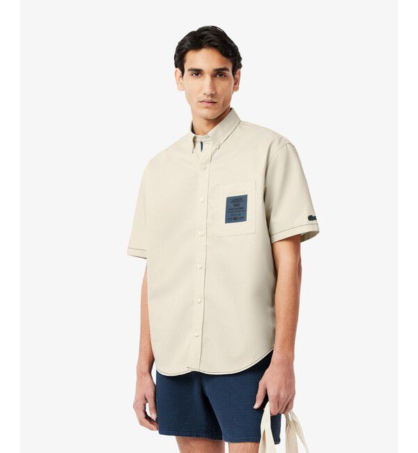 LACOSTE「シルクブレンドネームパッチボタンダウンシャツ」|シャツ・ブラウス|ダークブルー