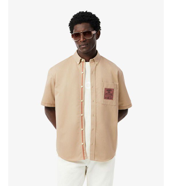 LACOSTE「シルクブレンドネームパッチボタンダウンシャツ」|シャツ・ブラウス|ブラウン