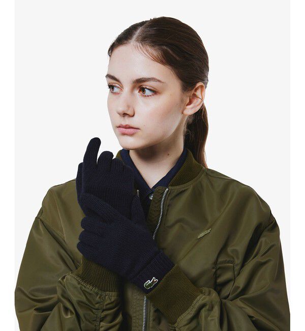 LACOSTE「エッセンシャル ウールニットグローブ」|手袋|ネイビー