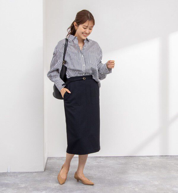NOLLEY'S sophi「ウォッシャブルウール調ベルト付きタイトスカート」|タイト|