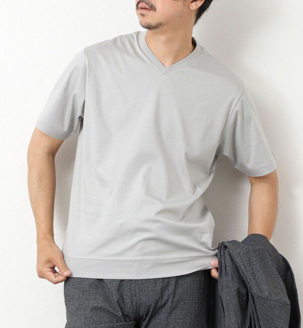 NOLLEY'S goodman「《ビジカジ対応》シルケットスムース Vネック ドレスTシャツ 25SS」|Tシャツ・カットソー|ライトグレー