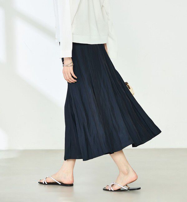NOLLEY'S「ウォッシャブル割繊フレアスカート」|フレア|ネイビー