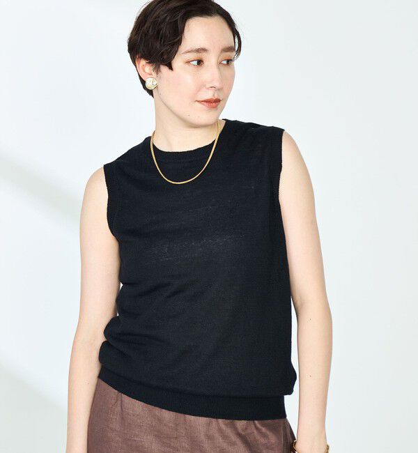 NOLLEY'S「《アンサンブル対応》《手洗い可能》フレンチリネンノースリーブプルオーバーニット」|ニット・セーター|