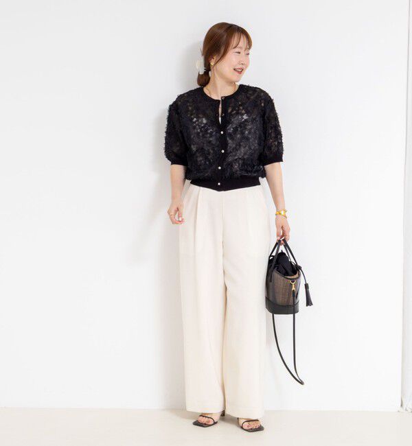 NOLLEY'S「《手洗い可能》シフォン刺繍生地クルーネックカーディガン」|カーディガン|