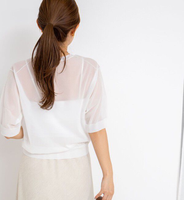 NOLLEY'S「《手洗い可能》《アンサンブル対応》シアーラメ天竺5分袖プルオーバーニット」|ニット・セーター|