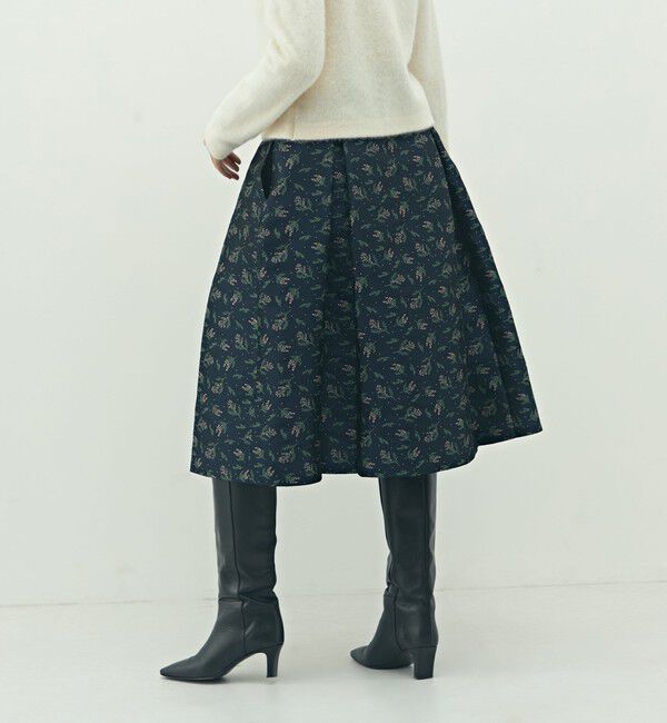 NOLLEY'S「ウォッシャブル花柄ジャガードタックスカート」|フレア|